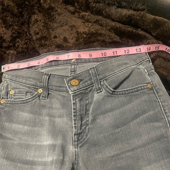 7 for all mankind Low-Mid Rise Skinny Jeans Copped Raw Hem Gray Faded Black - Picture 10 of 12
